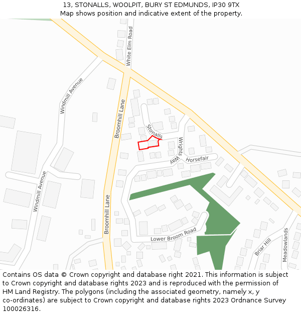 13, STONALLS, WOOLPIT, BURY ST EDMUNDS, IP30 9TX: Location map and indicative extent of plot