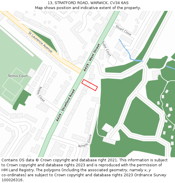 13, STRATFORD ROAD, WARWICK, CV34 6AS: Location map and indicative extent of plot