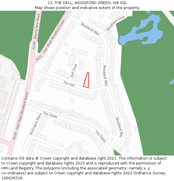 13, THE DELL, WOODFORD GREEN, IG8 0QL: Location map and indicative extent of plot