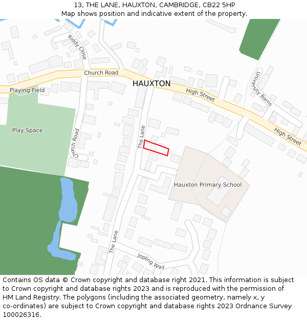 13, THE LANE, HAUXTON, CAMBRIDGE, CB22 5HP: Location map and indicative extent of plot