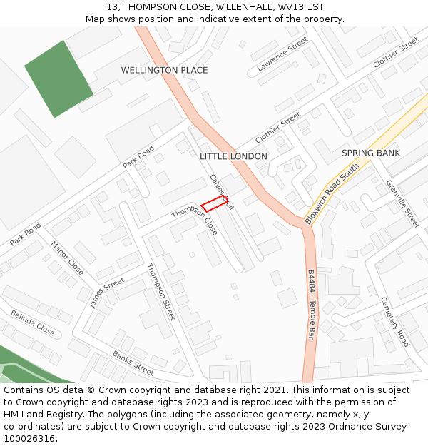 13, THOMPSON CLOSE, WILLENHALL, WV13 1ST: Location map and indicative extent of plot