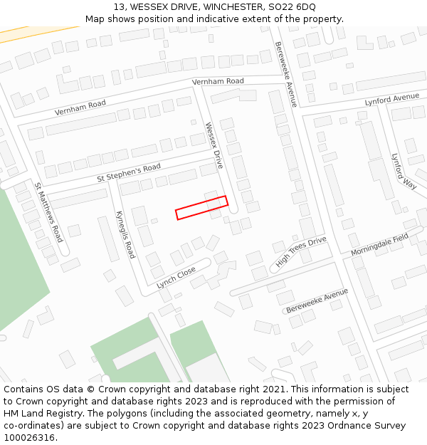 13, WESSEX DRIVE, WINCHESTER, SO22 6DQ: Location map and indicative extent of plot