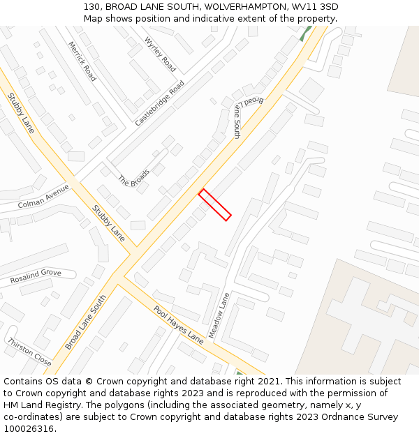 130, BROAD LANE SOUTH, WOLVERHAMPTON, WV11 3SD: Location map and indicative extent of plot
