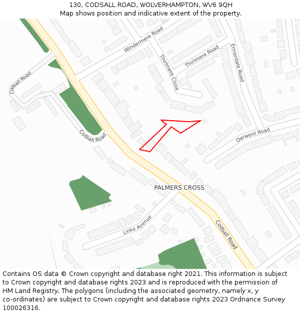 130, CODSALL ROAD, WOLVERHAMPTON, WV6 9QH: Location map and indicative extent of plot