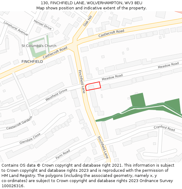 130, FINCHFIELD LANE, WOLVERHAMPTON, WV3 8EU: Location map and indicative extent of plot