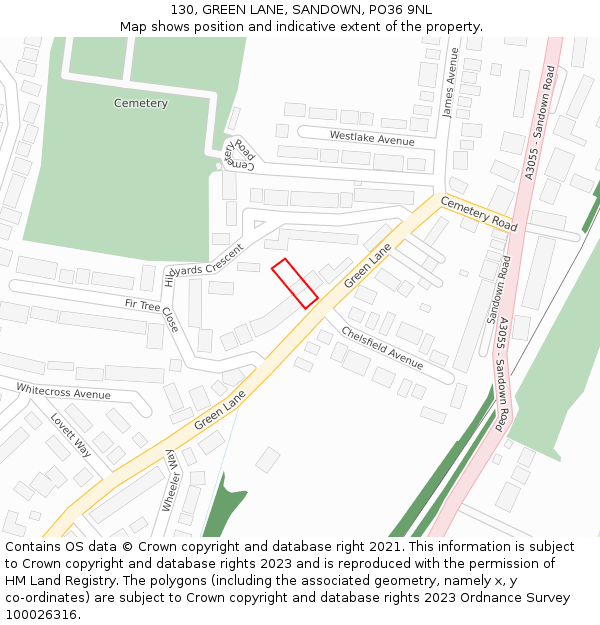 130, GREEN LANE, SANDOWN, PO36 9NL: Location map and indicative extent of plot