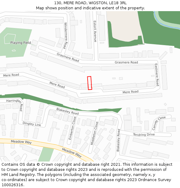 130, MERE ROAD, WIGSTON, LE18 3RL: Location map and indicative extent of plot