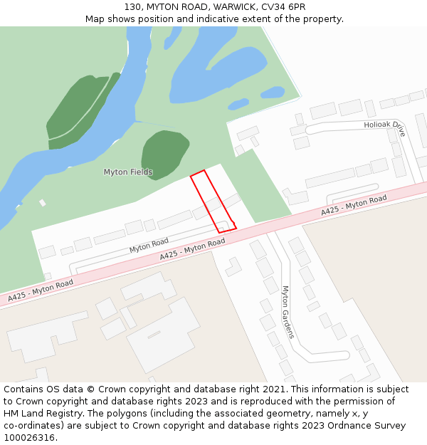 130, MYTON ROAD, WARWICK, CV34 6PR: Location map and indicative extent of plot