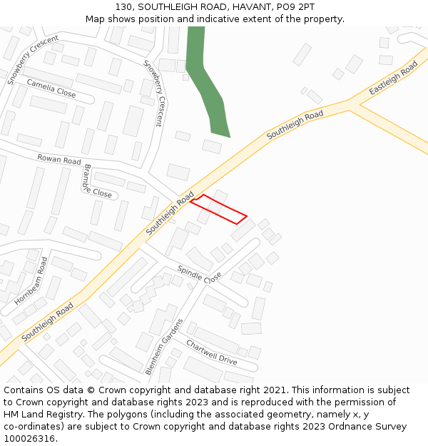 130, SOUTHLEIGH ROAD, HAVANT, PO9 2PT: Location map and indicative extent of plot