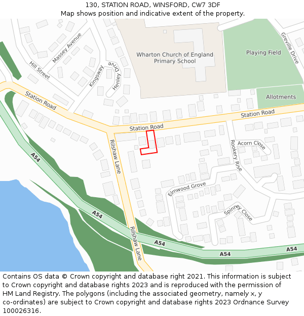 130, STATION ROAD, WINSFORD, CW7 3DF: Location map and indicative extent of plot