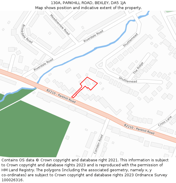 130A, PARKHILL ROAD, BEXLEY, DA5 1JA: Location map and indicative extent of plot