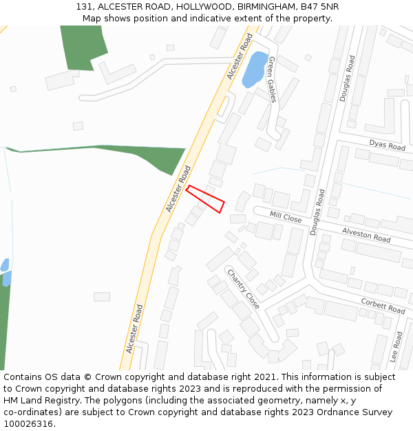 131, ALCESTER ROAD, HOLLYWOOD, BIRMINGHAM, B47 5NR: Location map and indicative extent of plot