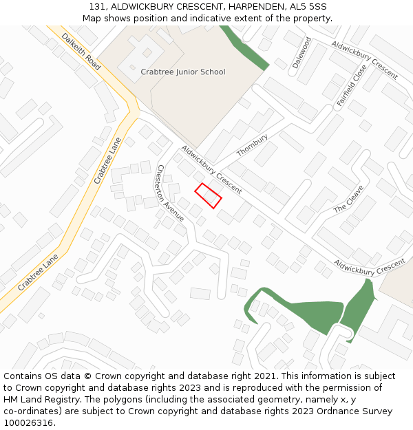 131, ALDWICKBURY CRESCENT, HARPENDEN, AL5 5SS: Location map and indicative extent of plot