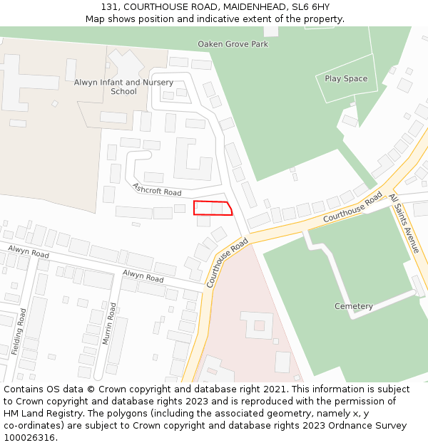 131, COURTHOUSE ROAD, MAIDENHEAD, SL6 6HY: Location map and indicative extent of plot