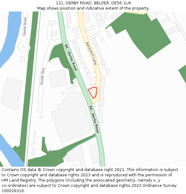 131, DERBY ROAD, BELPER, DE56 1UX: Location map and indicative extent of plot