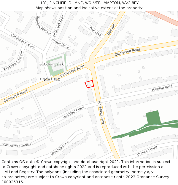 131, FINCHFIELD LANE, WOLVERHAMPTON, WV3 8EY: Location map and indicative extent of plot
