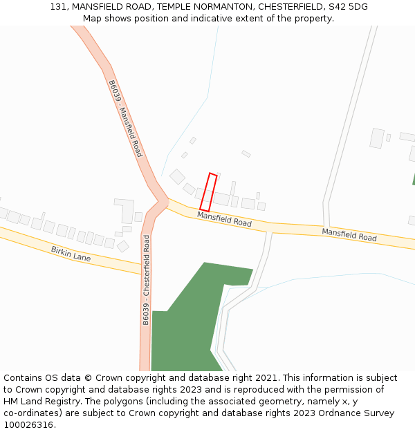 131, MANSFIELD ROAD, TEMPLE NORMANTON, CHESTERFIELD, S42 5DG: Location map and indicative extent of plot