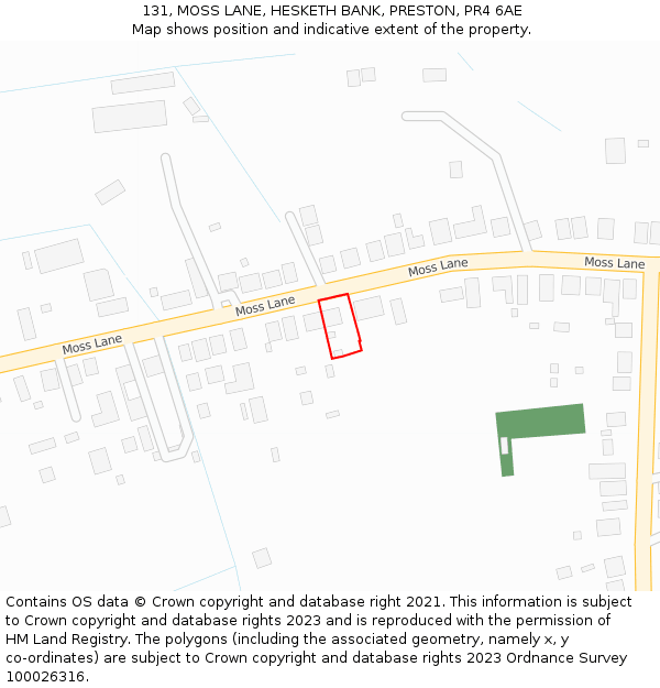131, MOSS LANE, HESKETH BANK, PRESTON, PR4 6AE: Location map and indicative extent of plot