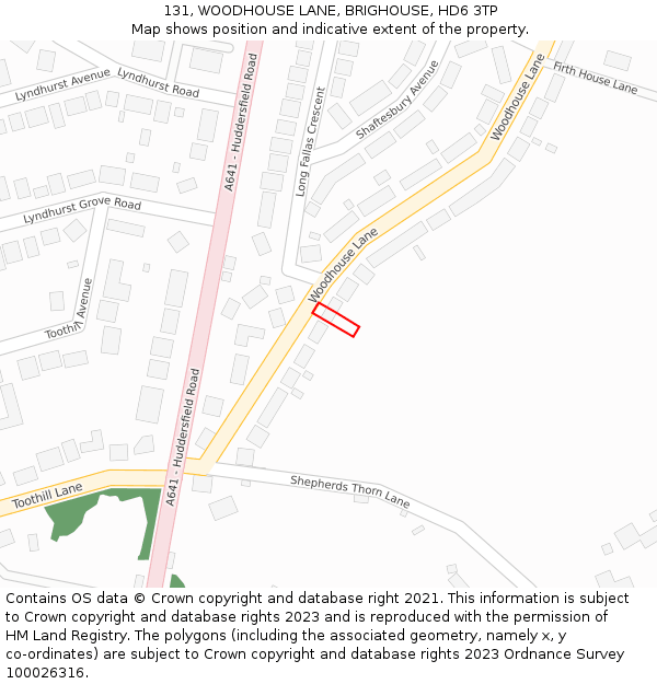 131, WOODHOUSE LANE, BRIGHOUSE, HD6 3TP: Location map and indicative extent of plot