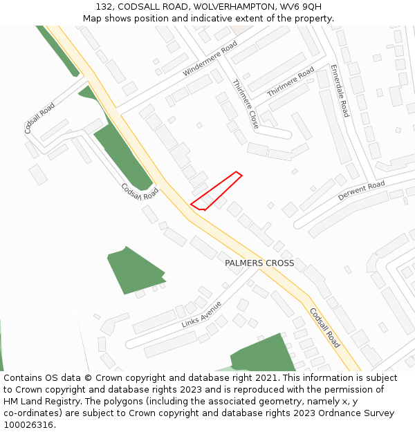 132, CODSALL ROAD, WOLVERHAMPTON, WV6 9QH: Location map and indicative extent of plot