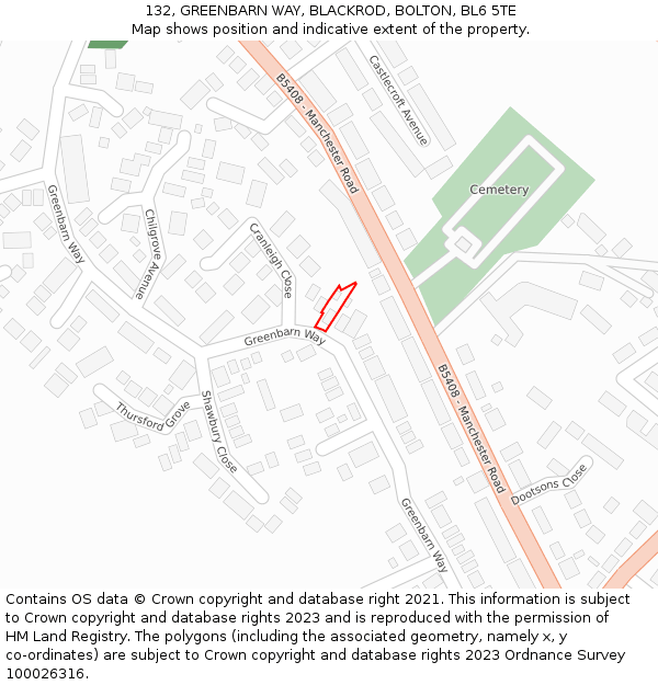 132, GREENBARN WAY, BLACKROD, BOLTON, BL6 5TE: Location map and indicative extent of plot