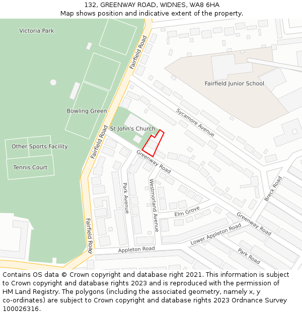 132, GREENWAY ROAD, WIDNES, WA8 6HA: Location map and indicative extent of plot