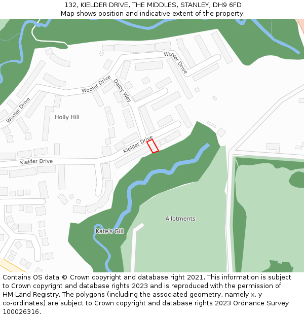 132, KIELDER DRIVE, THE MIDDLES, STANLEY, DH9 6FD: Location map and indicative extent of plot