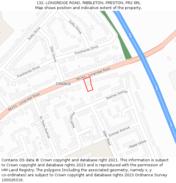 132, LONGRIDGE ROAD, RIBBLETON, PRESTON, PR2 6RL: Location map and indicative extent of plot
