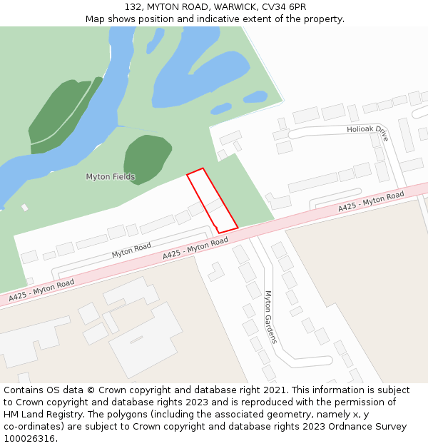 132, MYTON ROAD, WARWICK, CV34 6PR: Location map and indicative extent of plot