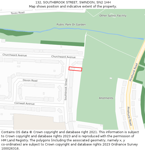 132, SOUTHBROOK STREET, SWINDON, SN2 1HH: Location map and indicative extent of plot