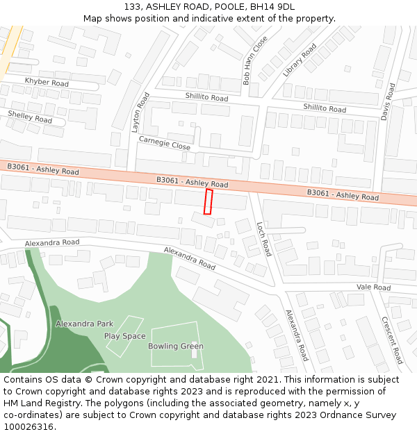 133, ASHLEY ROAD, POOLE, BH14 9DL: Location map and indicative extent of plot