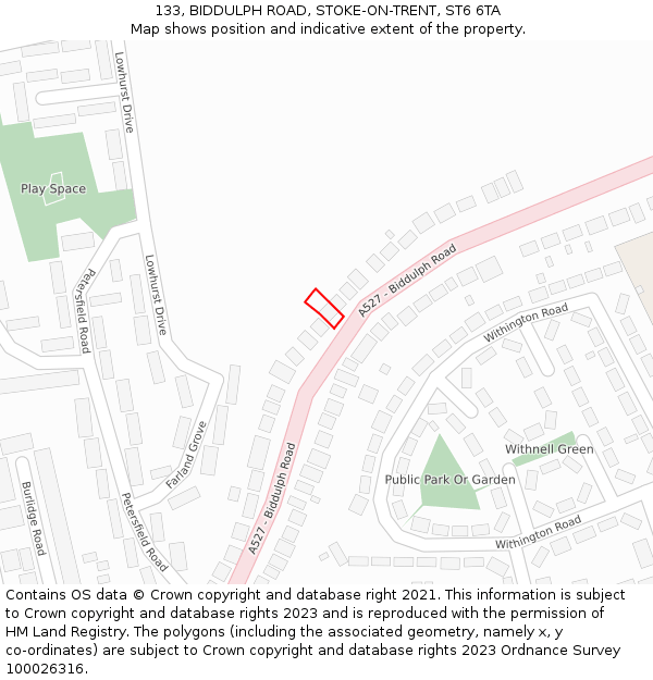 133, BIDDULPH ROAD, STOKE-ON-TRENT, ST6 6TA: Location map and indicative extent of plot