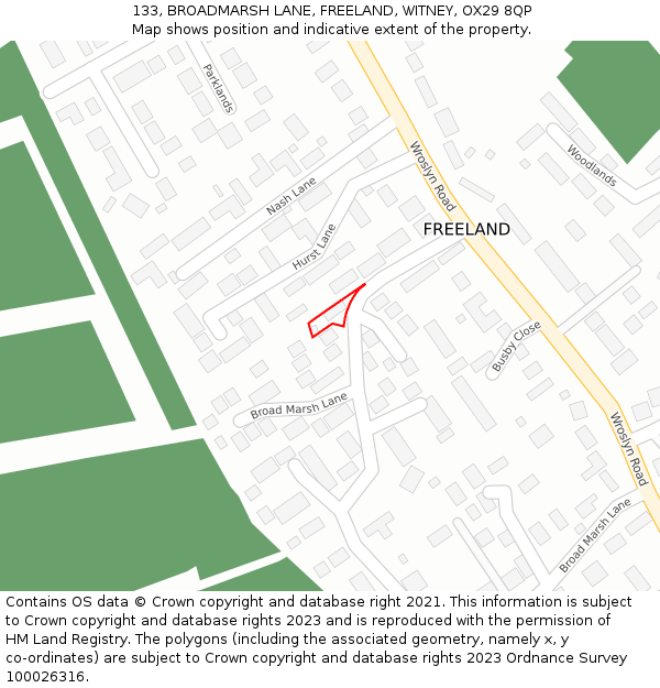 133, BROADMARSH LANE, FREELAND, WITNEY, OX29 8QP: Location map and indicative extent of plot