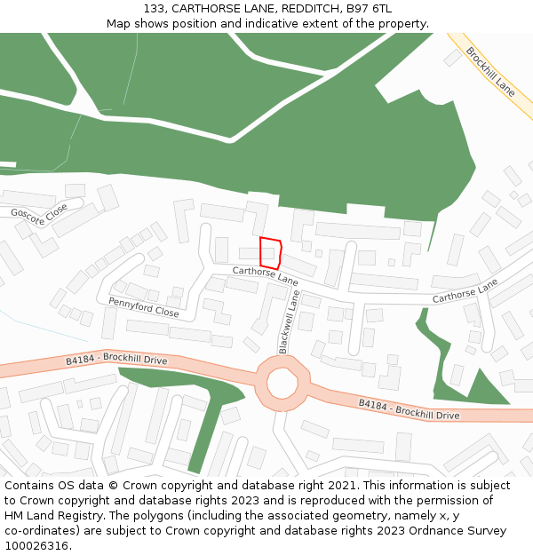 133, CARTHORSE LANE, REDDITCH, B97 6TL: Location map and indicative extent of plot