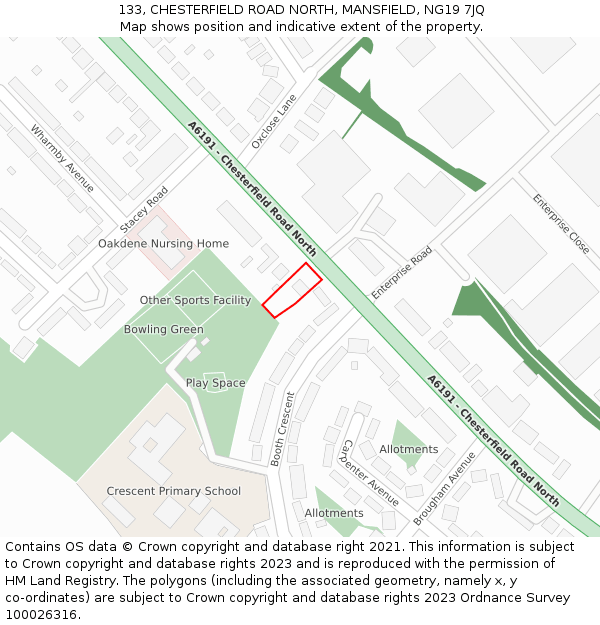 133, CHESTERFIELD ROAD NORTH, MANSFIELD, NG19 7JQ: Location map and indicative extent of plot