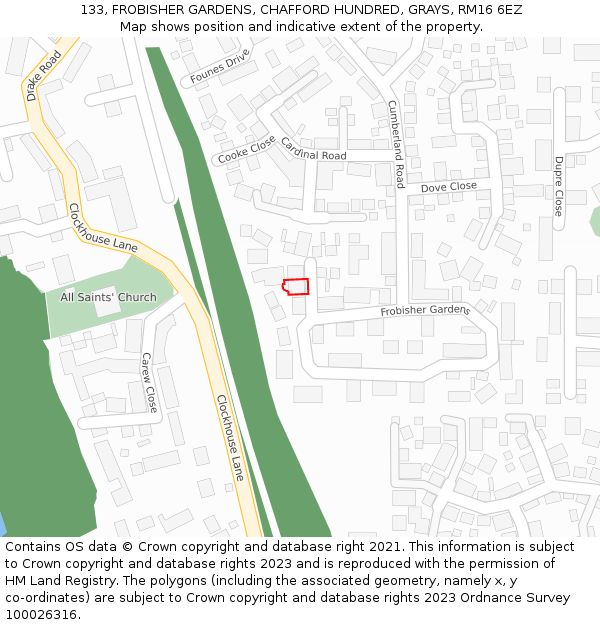 133, FROBISHER GARDENS, CHAFFORD HUNDRED, GRAYS, RM16 6EZ: Location map and indicative extent of plot