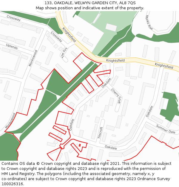 133, OAKDALE, WELWYN GARDEN CITY, AL8 7QS: Location map and indicative extent of plot