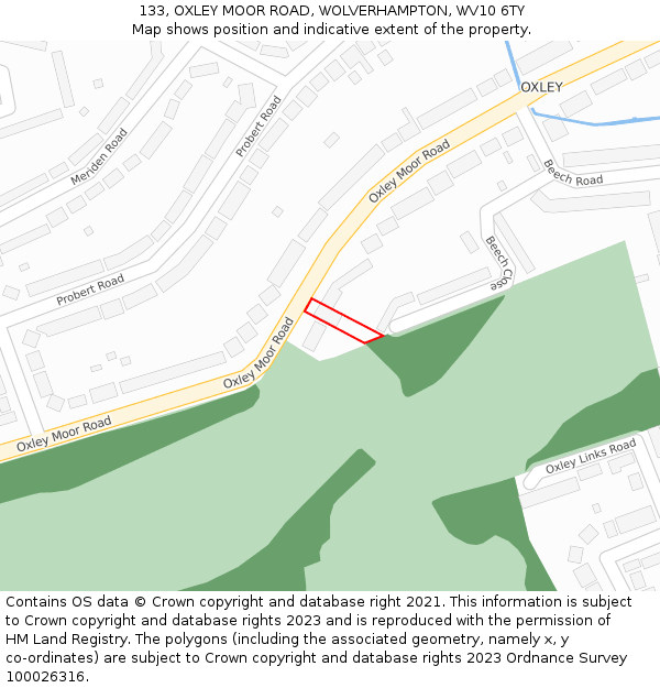 133, OXLEY MOOR ROAD, WOLVERHAMPTON, WV10 6TY: Location map and indicative extent of plot