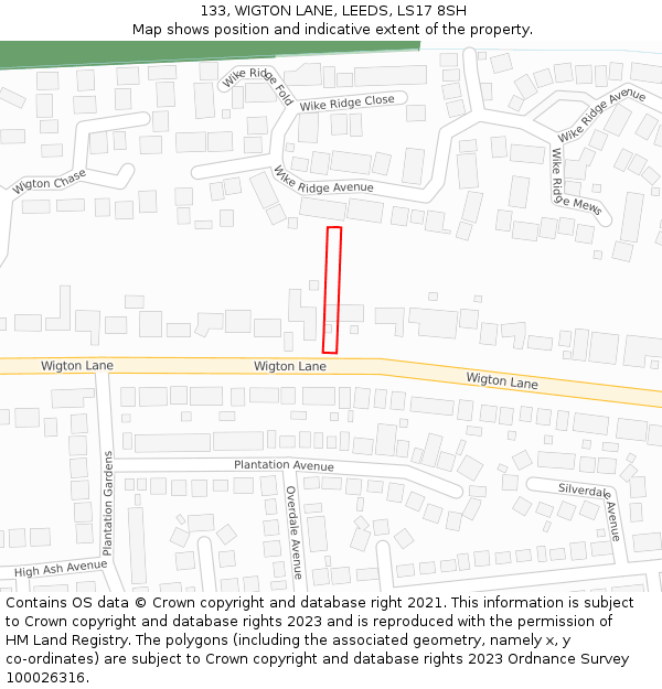 133, WIGTON LANE, LEEDS, LS17 8SH: Location map and indicative extent of plot