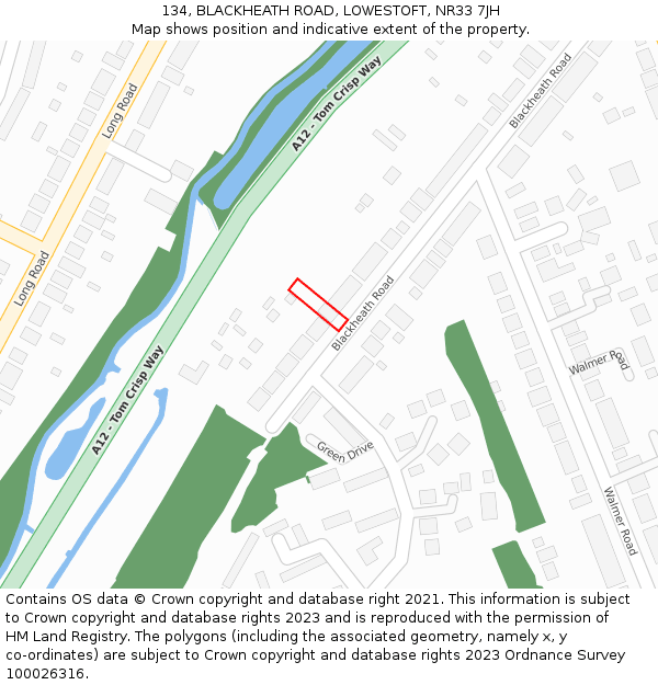 134, BLACKHEATH ROAD, LOWESTOFT, NR33 7JH: Location map and indicative extent of plot