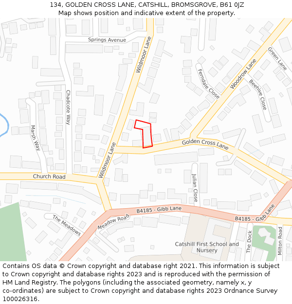 134, GOLDEN CROSS LANE, CATSHILL, BROMSGROVE, B61 0JZ: Location map and indicative extent of plot