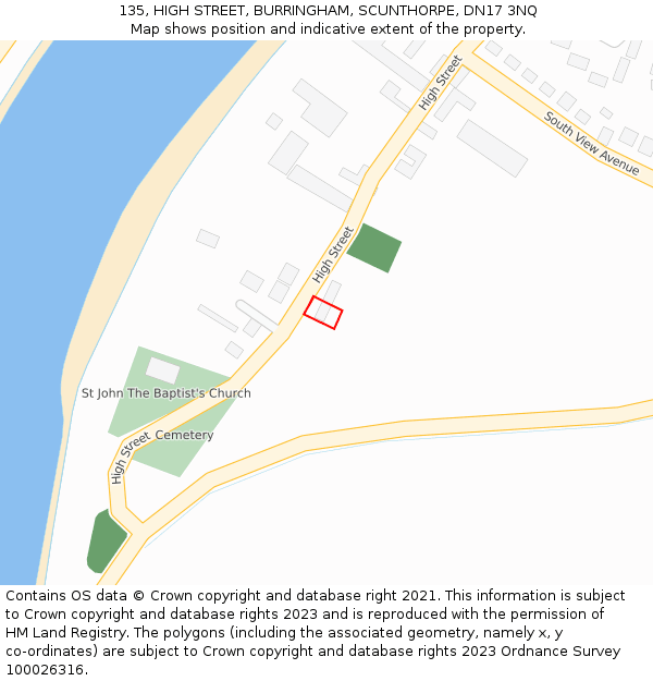 135, HIGH STREET, BURRINGHAM, SCUNTHORPE, DN17 3NQ: Location map and indicative extent of plot