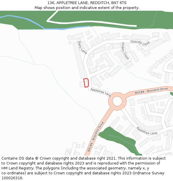 136, APPLETREE LANE, REDDITCH, B97 6TS: Location map and indicative extent of plot