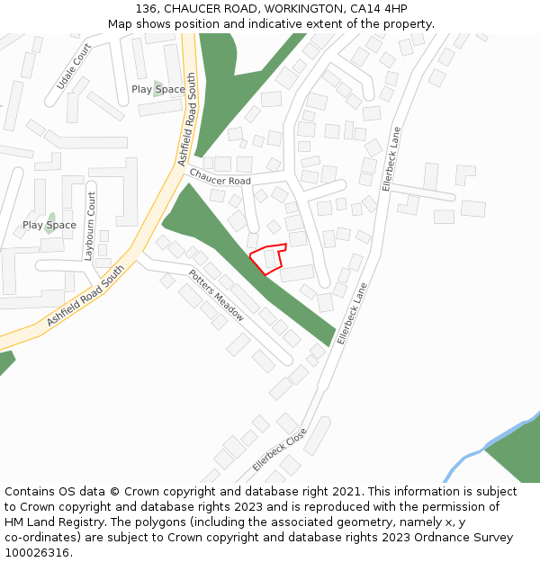 136, CHAUCER ROAD, WORKINGTON, CA14 4HP: Location map and indicative extent of plot