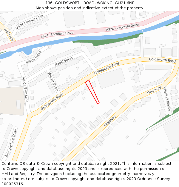 136, GOLDSWORTH ROAD, WOKING, GU21 6NE: Location map and indicative extent of plot