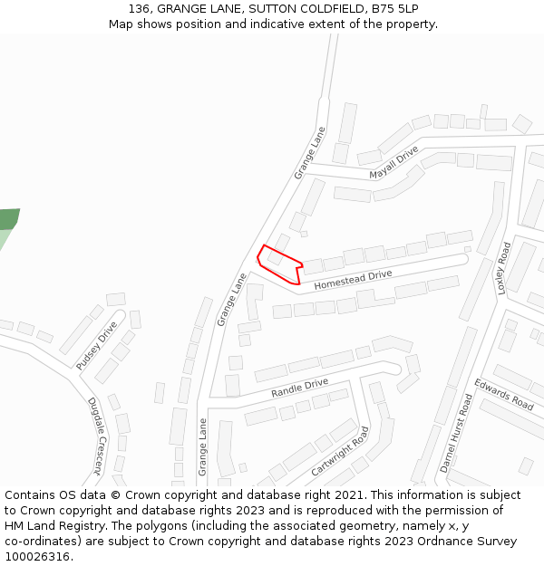 136, GRANGE LANE, SUTTON COLDFIELD, B75 5LP: Location map and indicative extent of plot