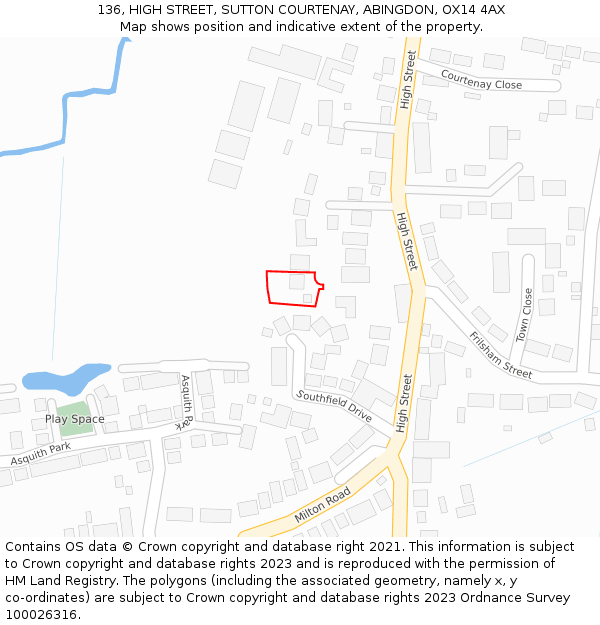 136, HIGH STREET, SUTTON COURTENAY, ABINGDON, OX14 4AX: Location map and indicative extent of plot