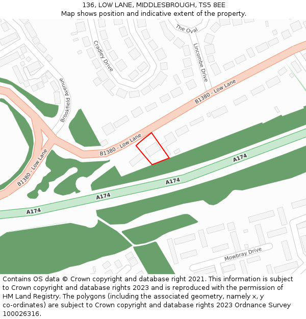 136, LOW LANE, MIDDLESBROUGH, TS5 8EE: Location map and indicative extent of plot
