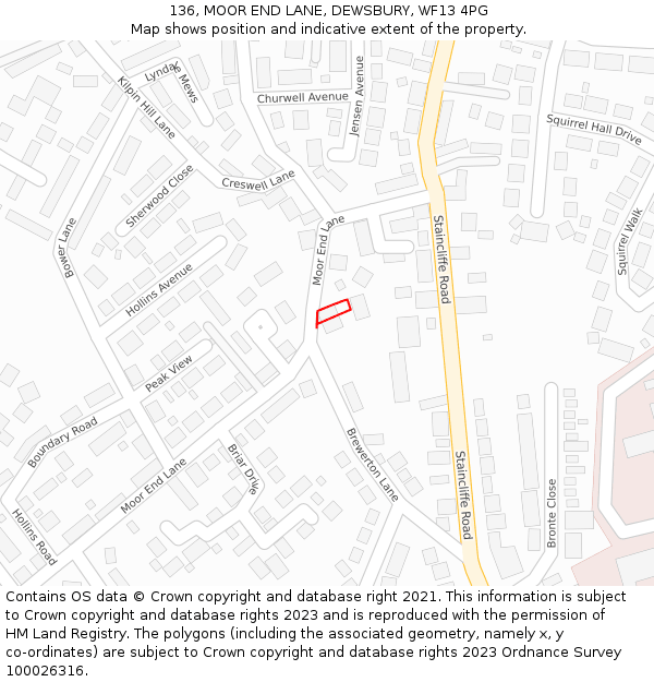 136, MOOR END LANE, DEWSBURY, WF13 4PG: Location map and indicative extent of plot