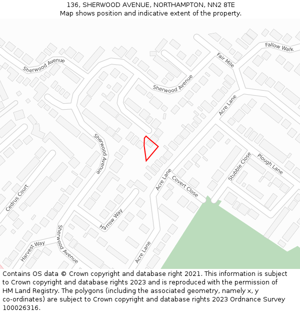136, SHERWOOD AVENUE, NORTHAMPTON, NN2 8TE: Location map and indicative extent of plot